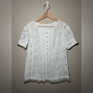 Juicy Couture Vintage white Medium Lace embroidered Short sleeve Blouse